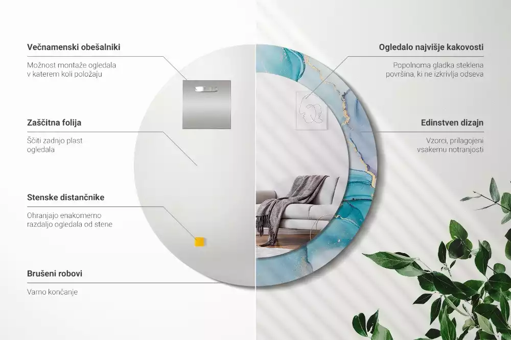 Lustro z ramą z nadrukiem w abstrakcyjny wzór płynnej grafiki