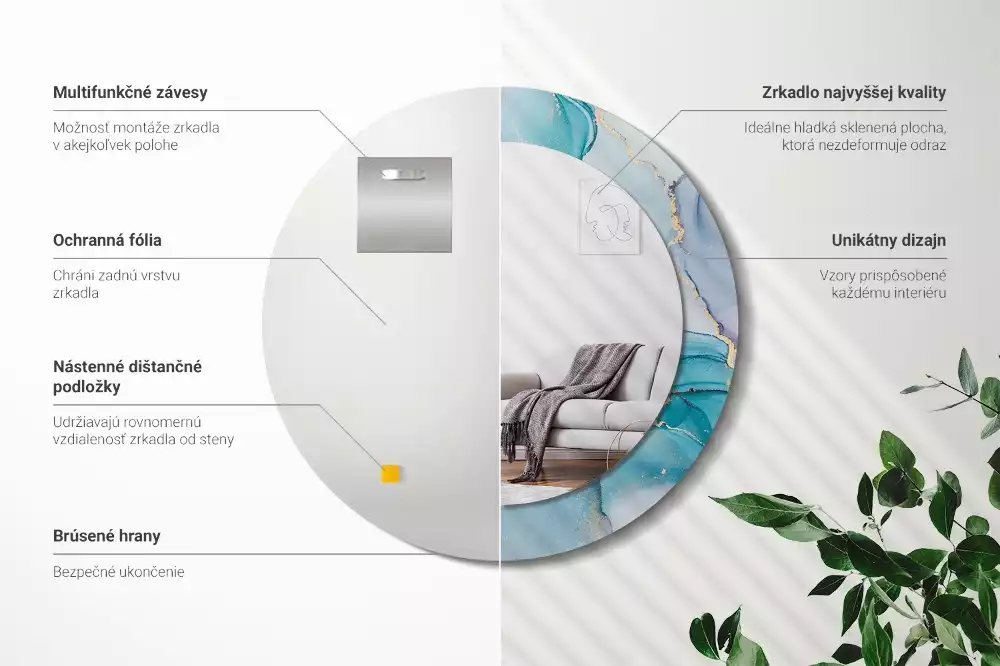 Lustro z ramą z nadrukiem w abstrakcyjny wzór płynnej grafiki