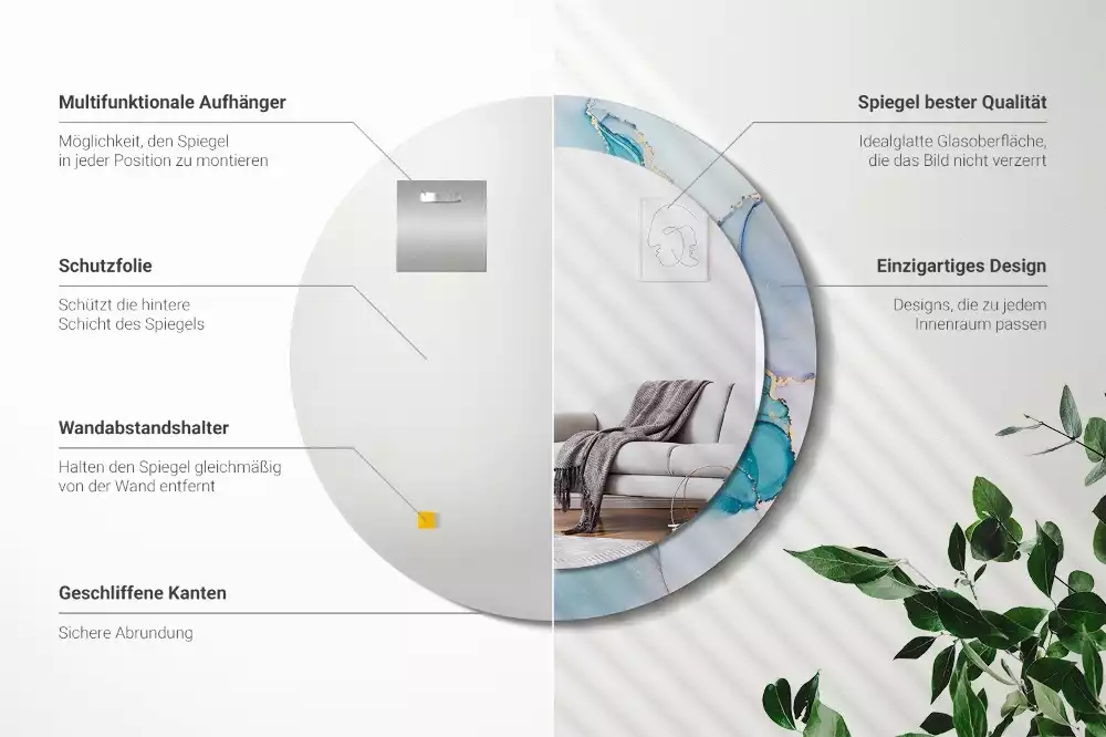 Lustro z ramą z nadrukiem w abstrakcyjny wzór płynnej grafiki