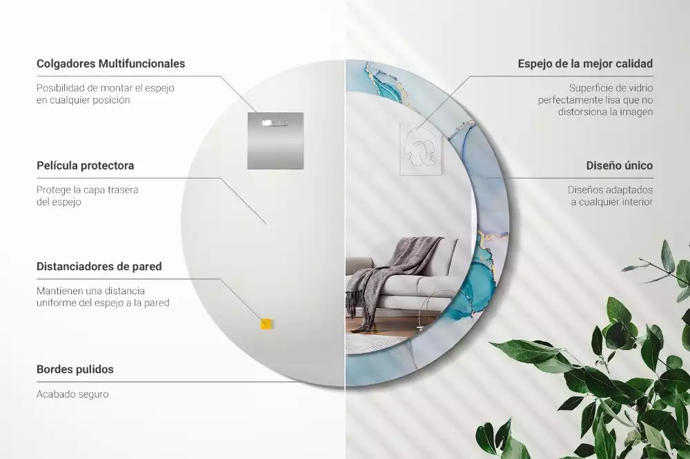 Lustro z ramą z nadrukiem w abstrakcyjny wzór płynnej grafiki