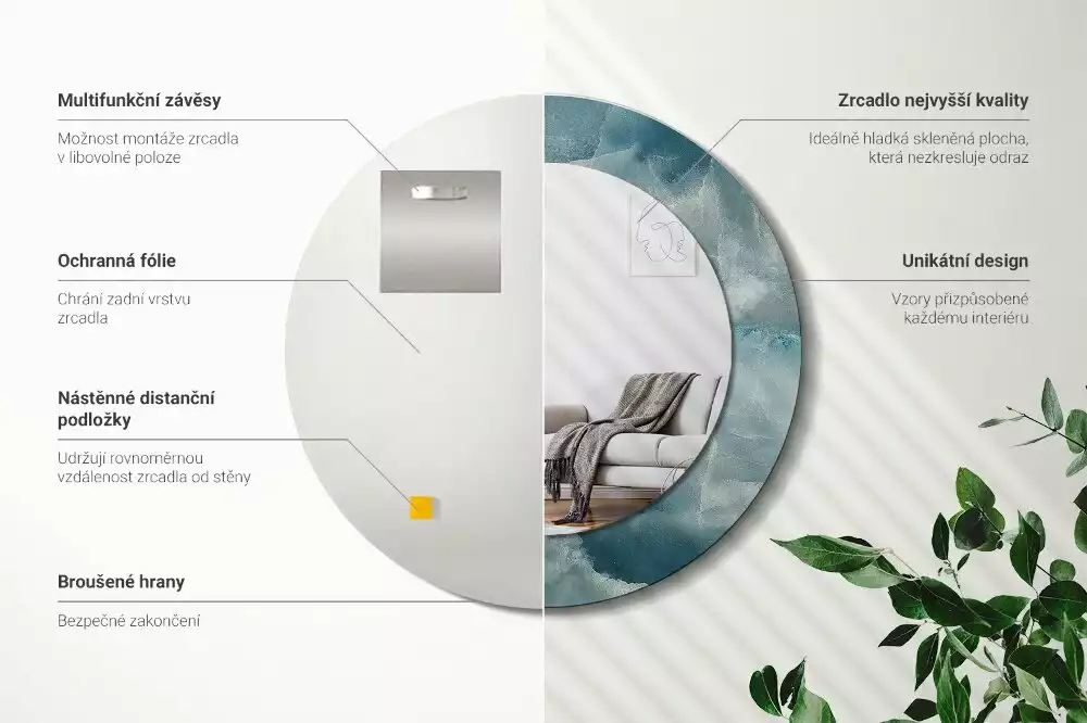 Lustro w okrągłej ramie z nadrukiem w kolorze niebieskiego marmuru onykso­wego