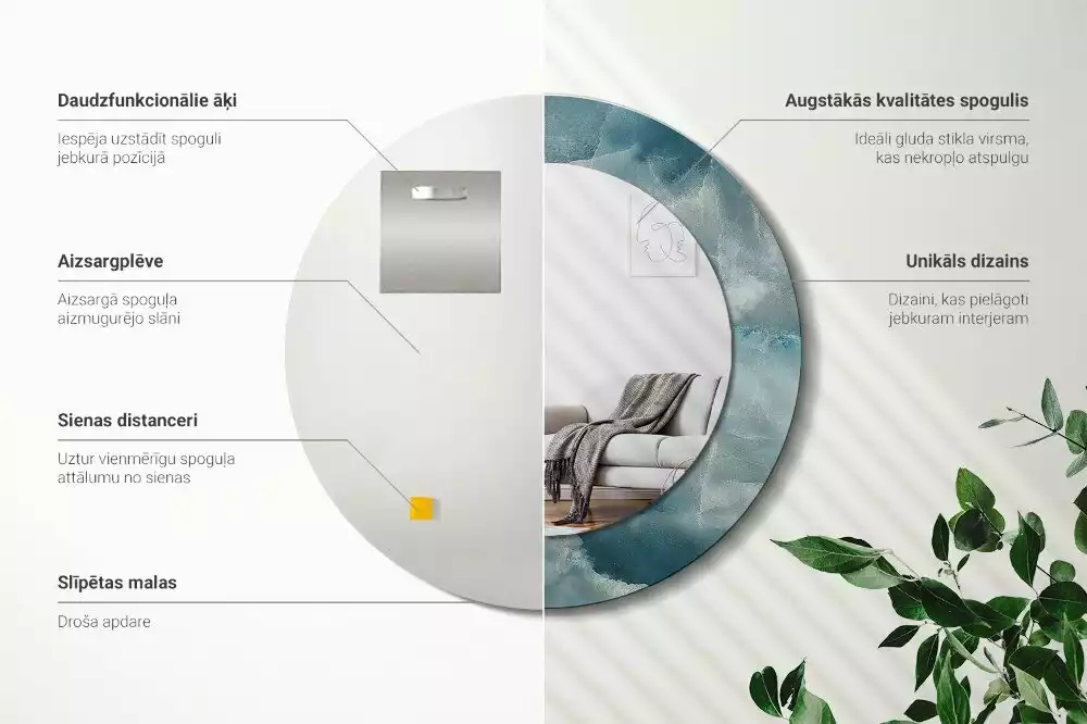 Lustro w okrągłej ramie z nadrukiem w kolorze niebieskiego marmuru onykso­wego
