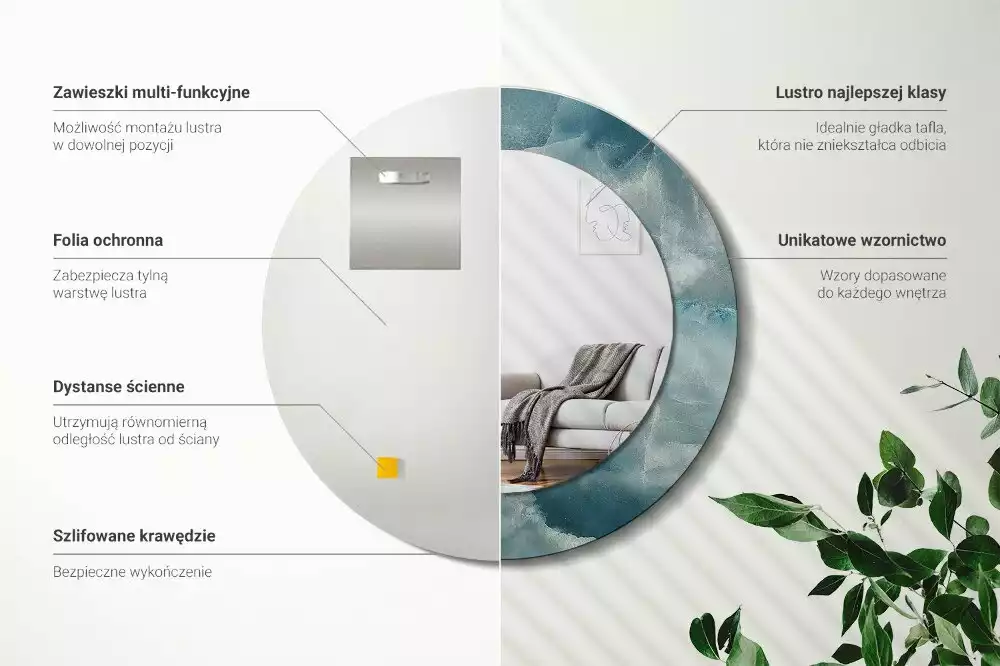 Lustro w okrągłej ramie z nadrukiem w kolorze niebieskiego marmuru onykso­wego