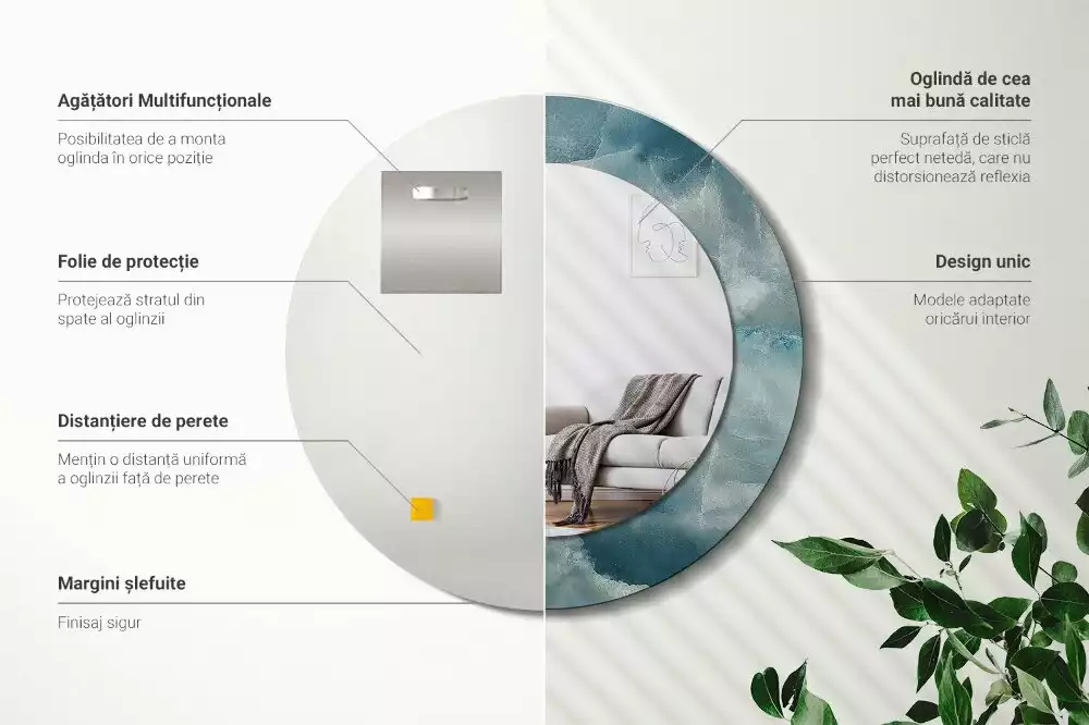 Lustro w okrągłej ramie z nadrukiem w kolorze niebieskiego marmuru onykso­wego