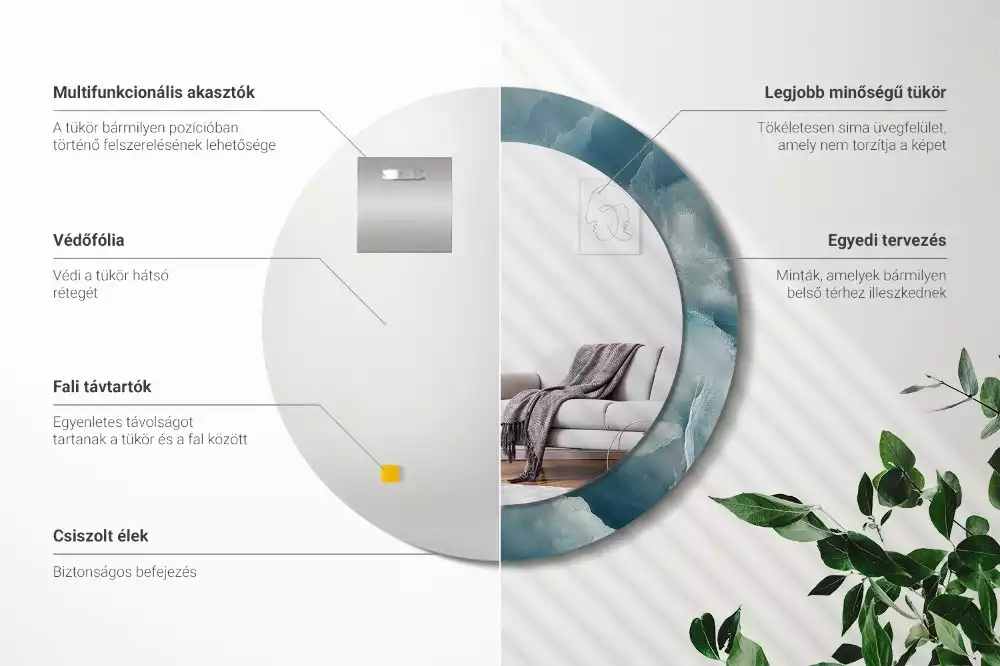 Lustro w okrągłej ramie z nadrukiem w kolorze niebieskiego marmuru onykso­wego