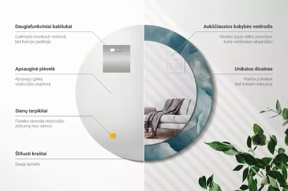 Lustro w okrągłej ramie z nadrukiem w kolorze niebieskiego marmuru onykso­wego