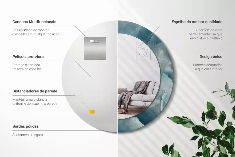 Lustro w okrągłej ramie z nadrukiem w kolorze niebieskiego marmuru onykso­wego