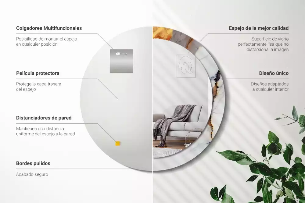 Lustro z okrągłą ramą z nadrukiem w kolorze białego marmuru