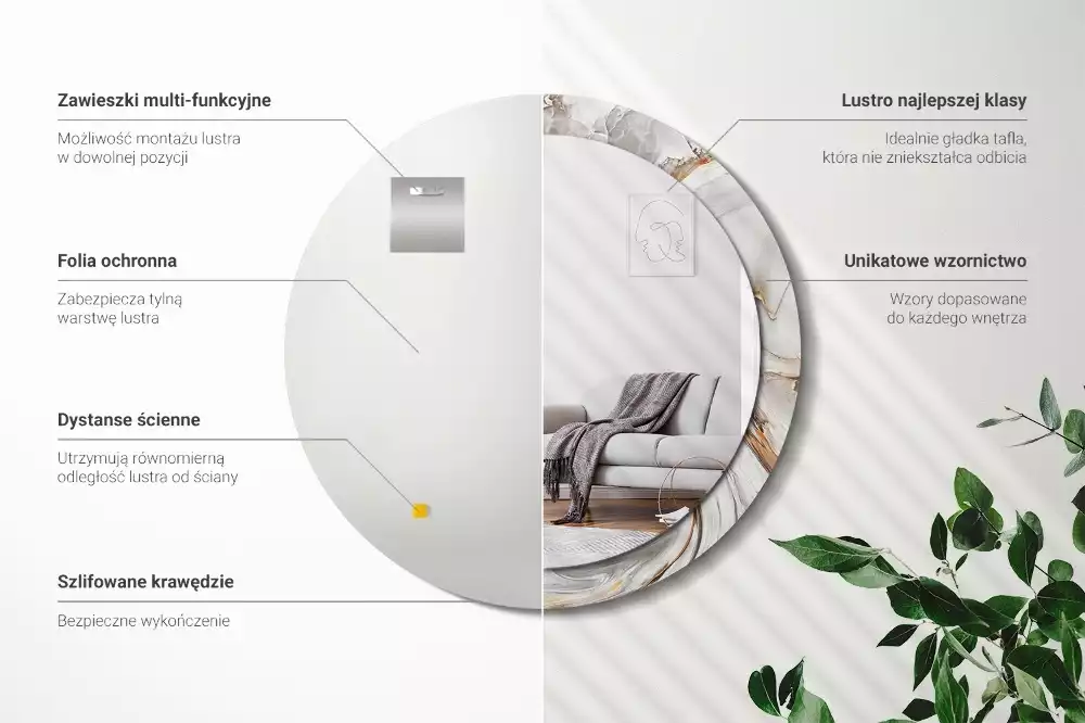 Lustro ścienne dekoracyjne w jasnym marmurowym wykończeniu