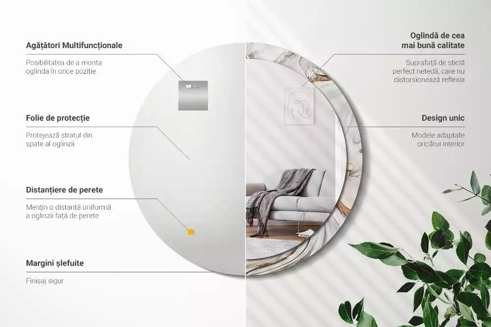 Lustro ścienne dekoracyjne w jasnym marmurowym wykończeniu