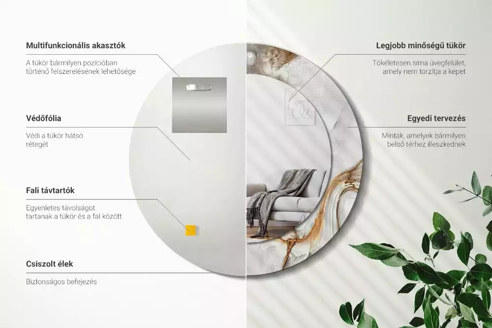 Lustro ścienne dekoracyjne w jasnym marmurowym wykończeniu