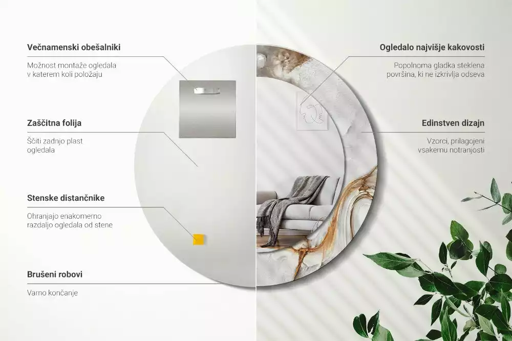 Lustro ścienne dekoracyjne w jasnym marmurowym wykończeniu