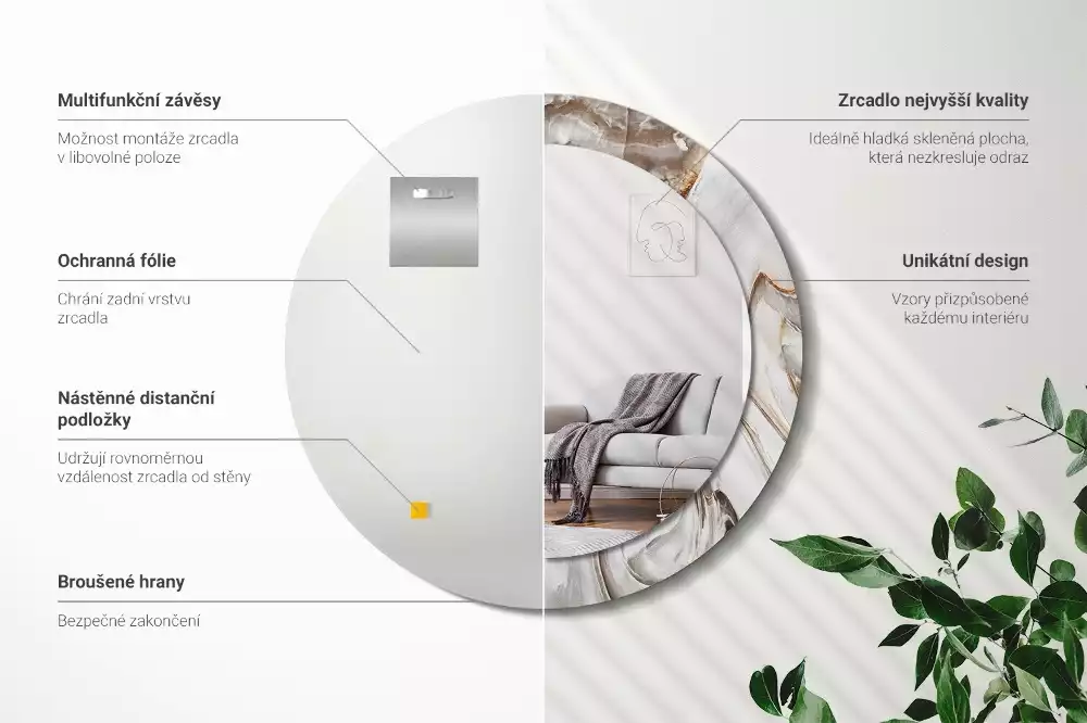 Lustro ścienne dekoracyjne w jasnym marmurowym wykończeniu