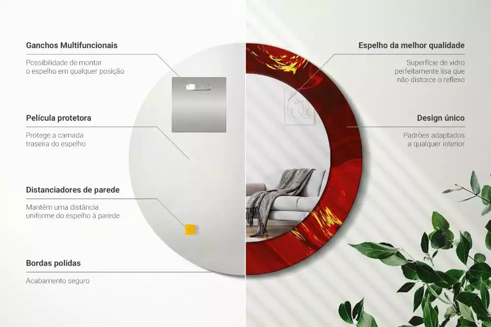 Lustro z okrągłą ramką z nadrukiem w kolorze czerwonego marmuru