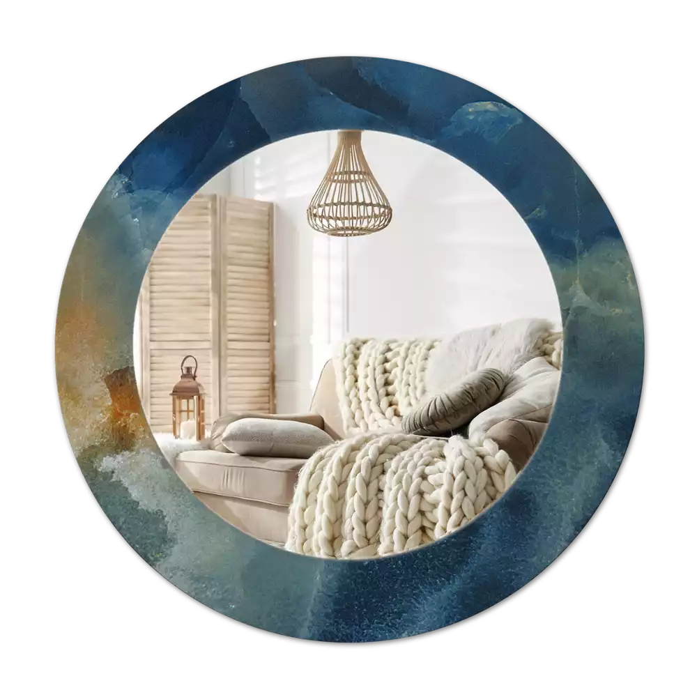 Lustro ścienne dekoracyjne o kształcie okrągłym z motywem marmuru onyx