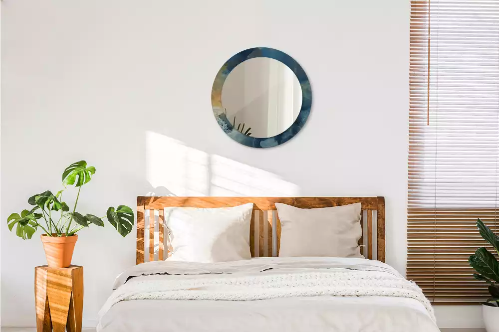 Lustro ścienne dekoracyjne o kształcie okrągłym z motywem marmuru onyx