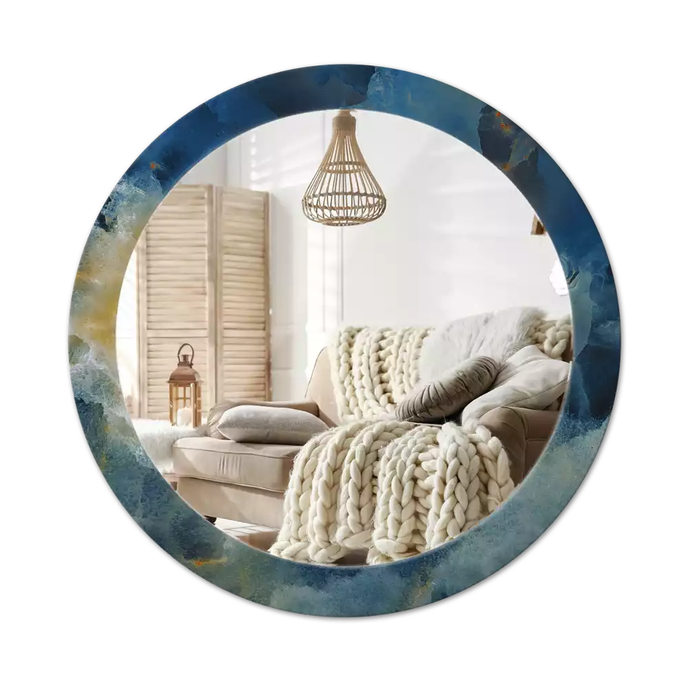 Lustro ścienne dekoracyjne o kształcie okrągłym z motywem marmuru onyx