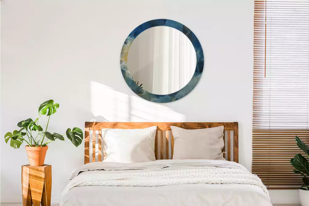 Lustro ścienne dekoracyjne o kształcie okrągłym z motywem marmuru onyx