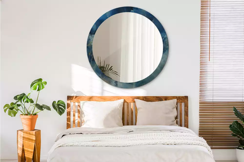 Lustro ścienne dekoracyjne o kształcie okrągłym z motywem marmuru onyx