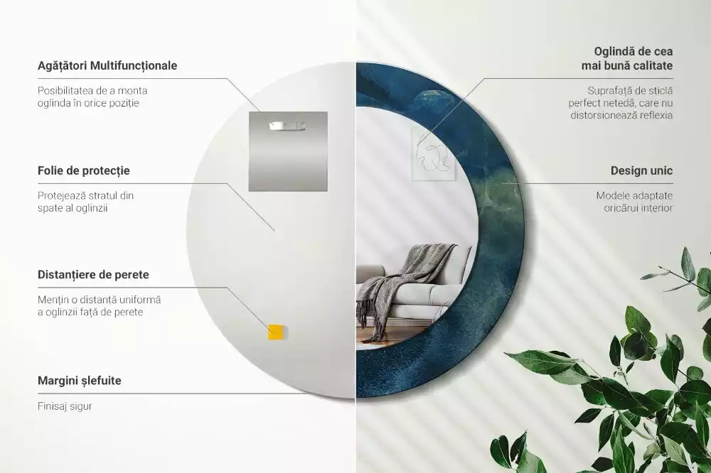 Lustro ścienne dekoracyjne o kształcie okrągłym z motywem marmuru onyx