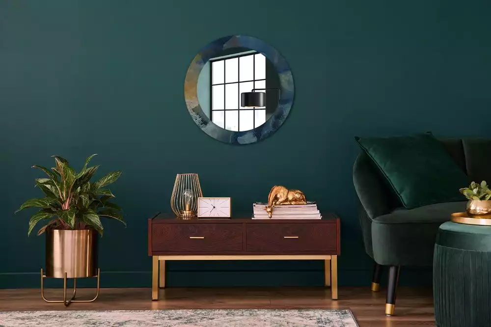 Lustro ścienne dekoracyjne o kształcie okrągłym z motywem marmuru onyx