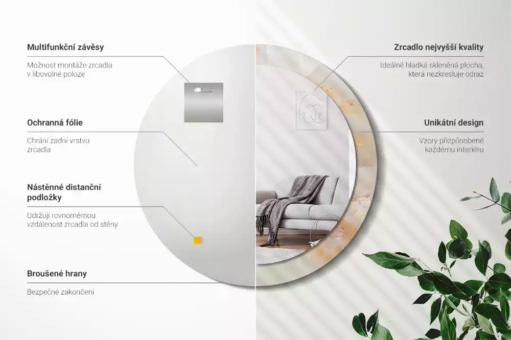 Lustro z drukowaną ramką w motywie marmuru onyks