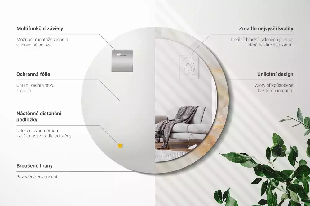 Lustro z drukowaną ramką w motywie marmuru onyks