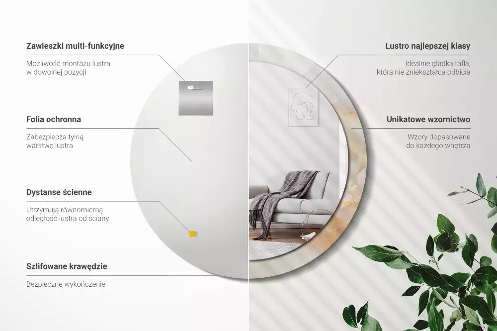 Lustro z drukowaną ramką w motywie marmuru onyks