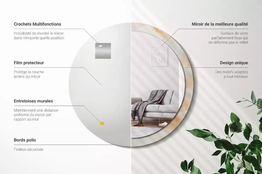 Lustro z drukowaną ramką w motywie marmuru onyks