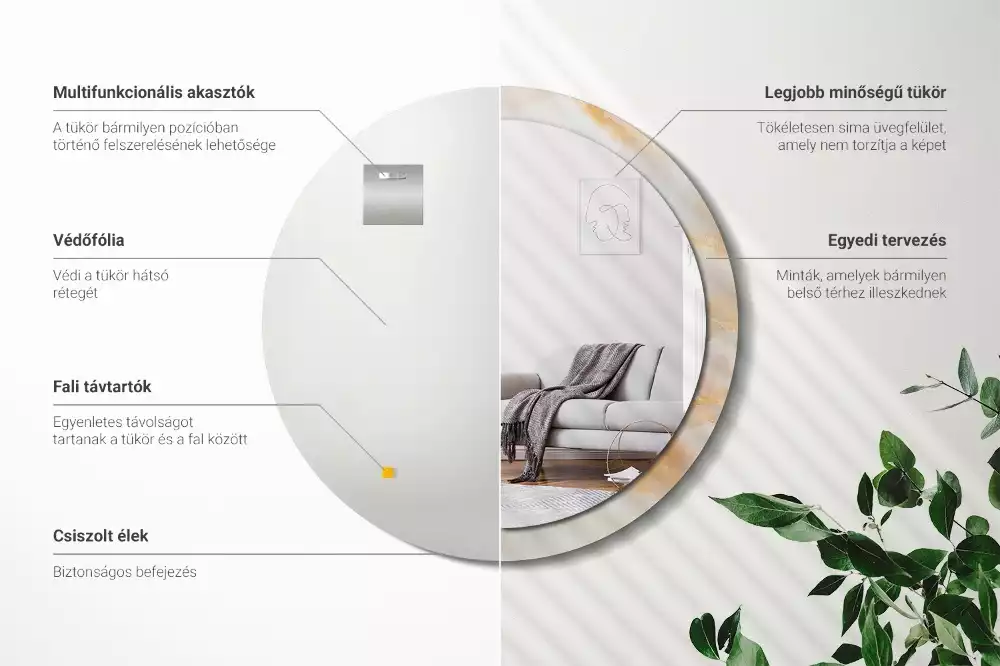 Lustro z drukowaną ramką w motywie marmuru onyks