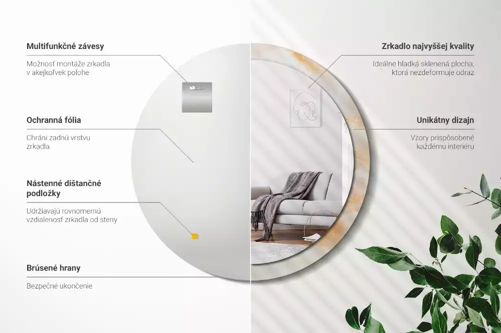 Lustro z drukowaną ramką w motywie marmuru onyks