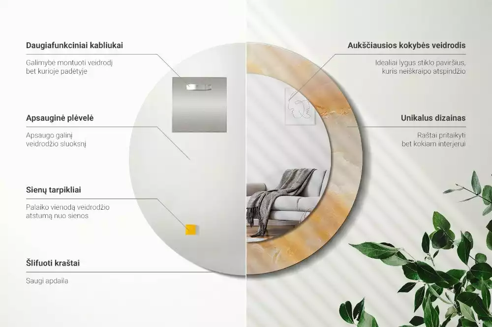 Lustro z drukowaną ramką w motywie marmuru onyks