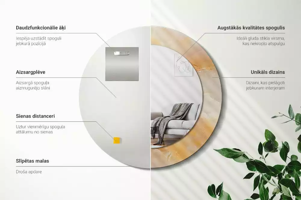 Lustro z drukowaną ramką w motywie marmuru onyks