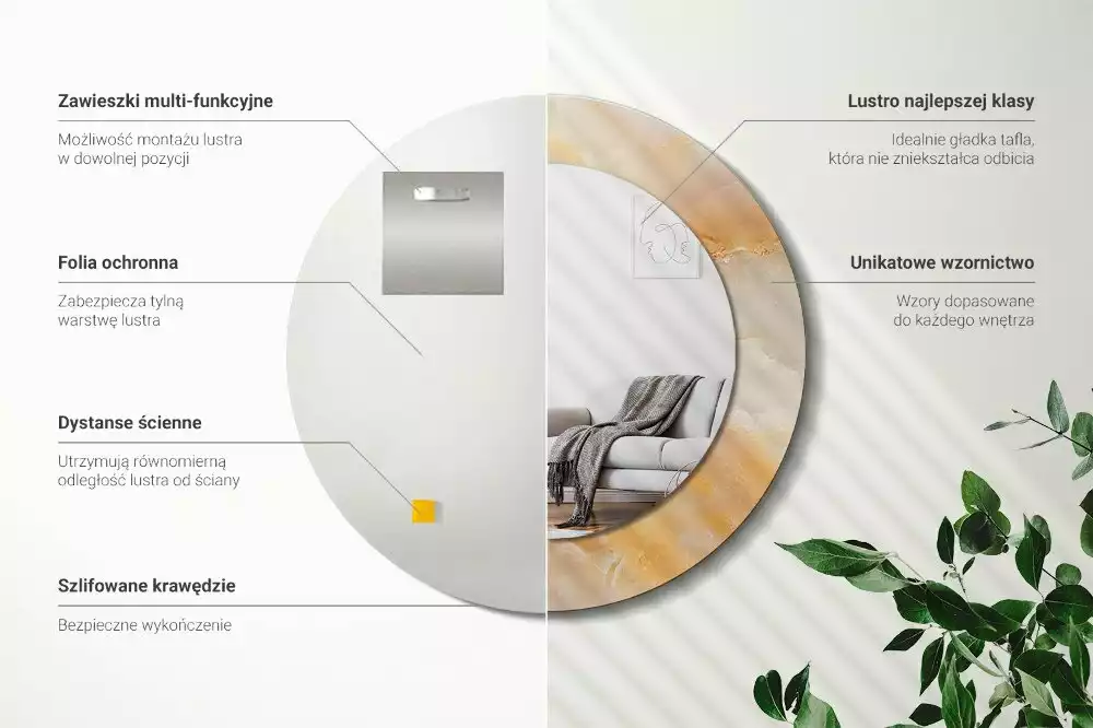 Lustro z drukowaną ramką w motywie marmuru onyks