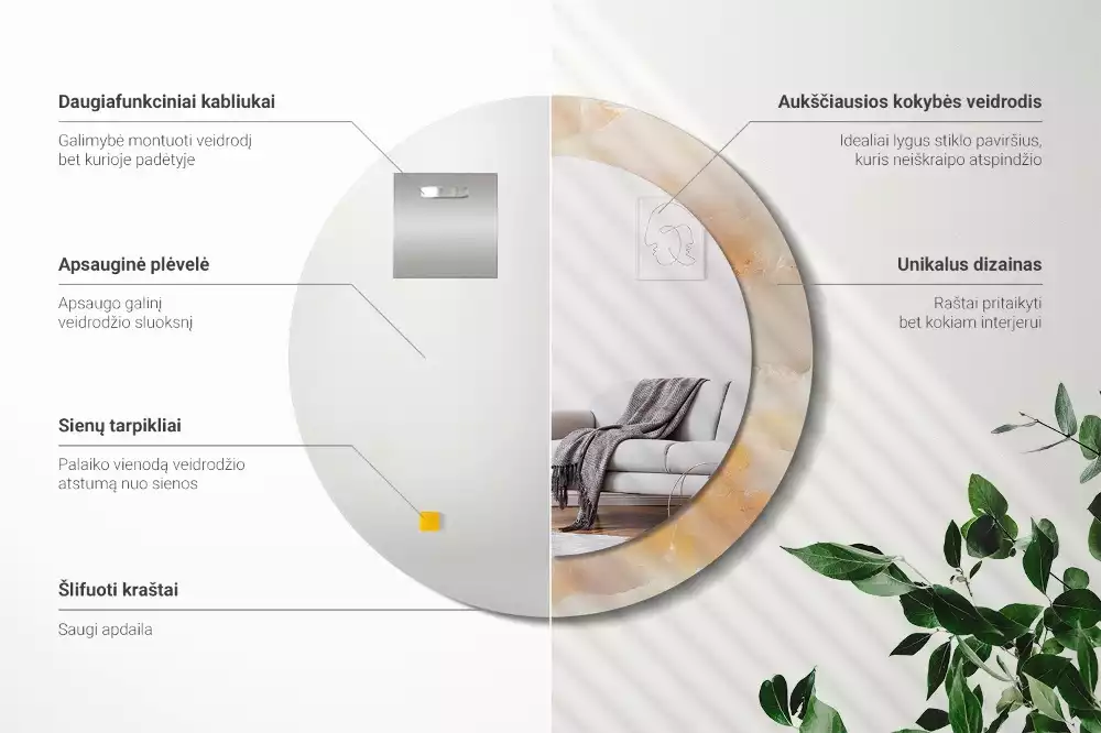 Lustro z drukowaną ramką w motywie marmuru onyks