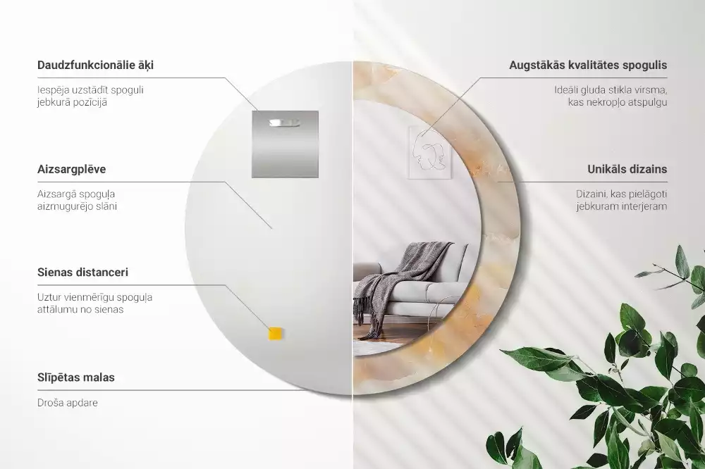 Lustro z drukowaną ramką w motywie marmuru onyks