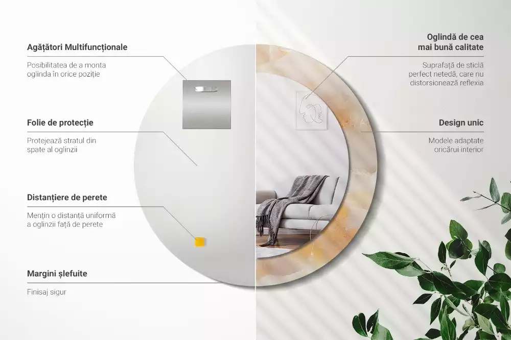 Lustro z drukowaną ramką w motywie marmuru onyks