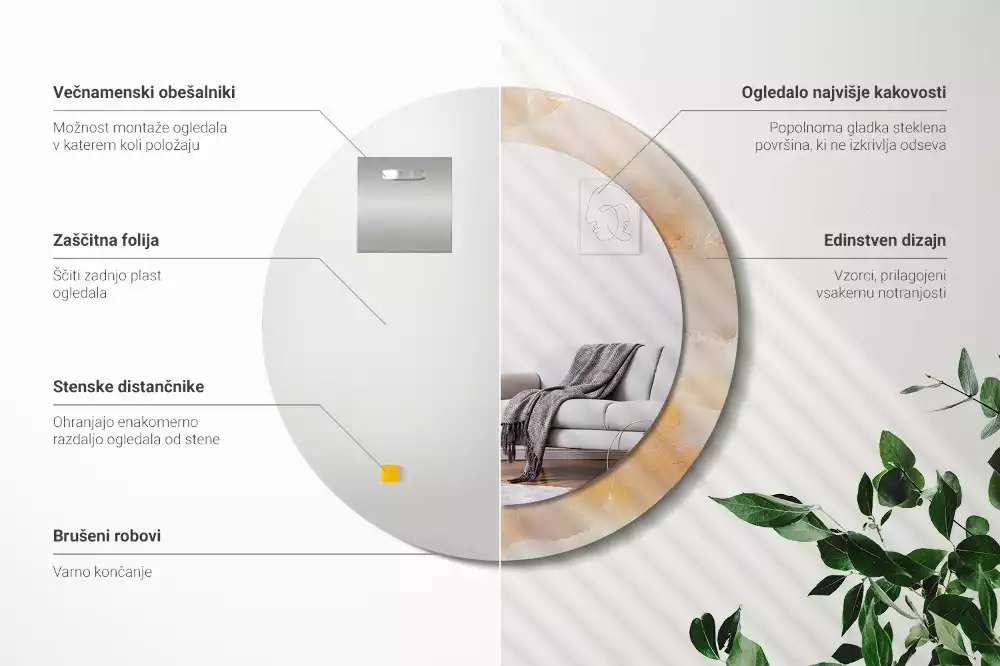 Lustro z drukowaną ramką w motywie marmuru onyks