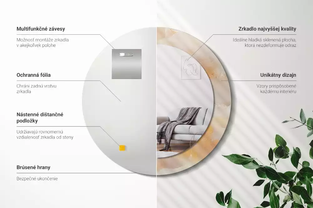 Lustro z drukowaną ramką w motywie marmuru onyks