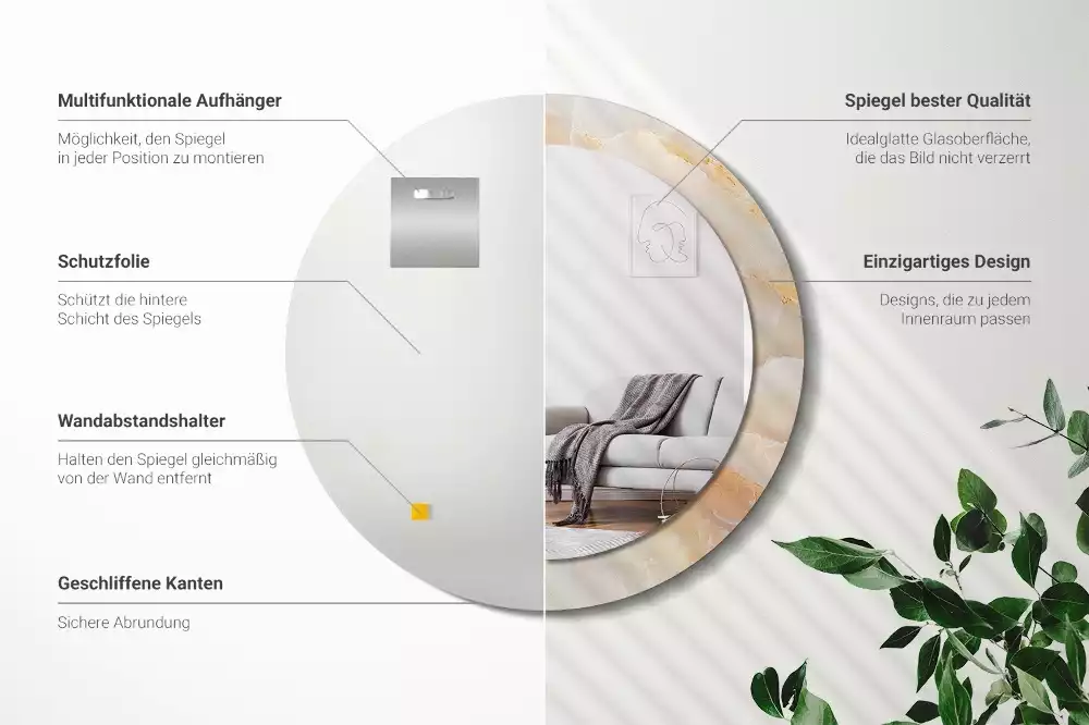 Lustro z drukowaną ramką w motywie marmuru onyks