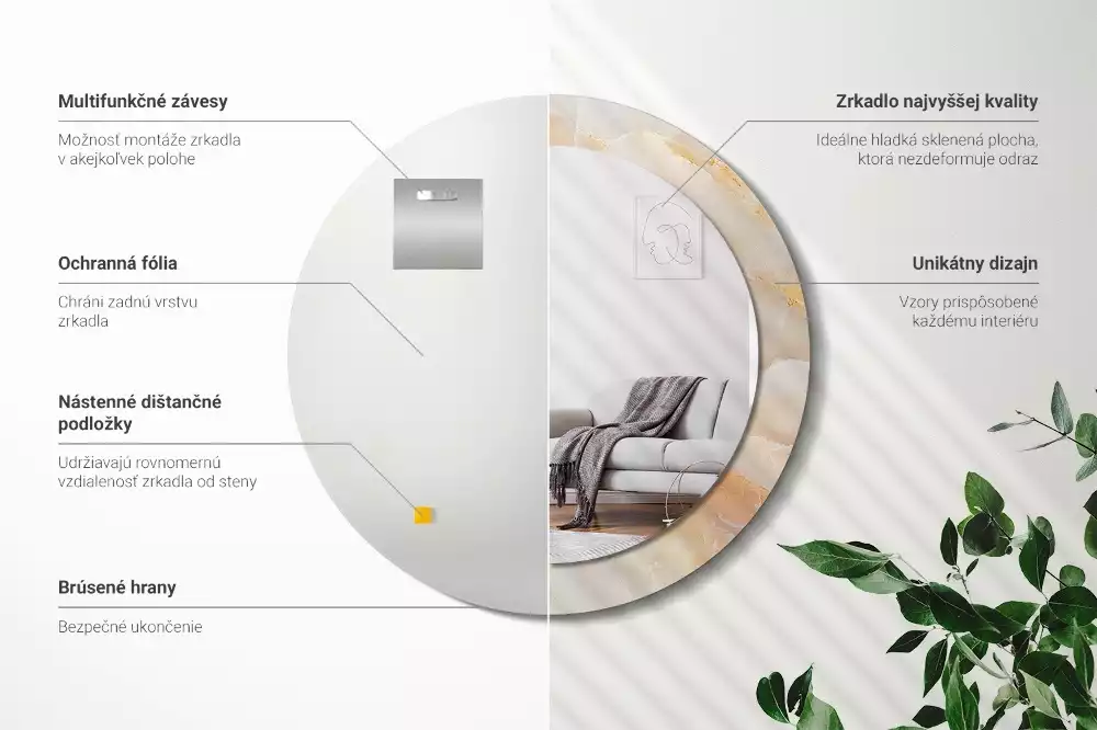 Lustro z drukowaną ramką w motywie marmuru onyks