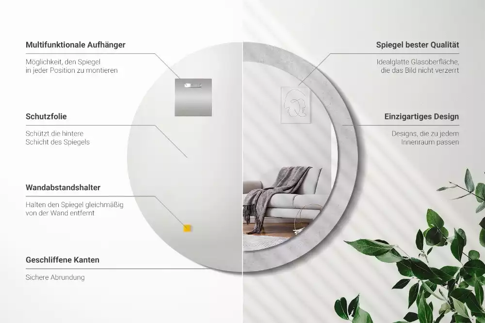 Lustro z drukowaną ramką w teksturze betonu