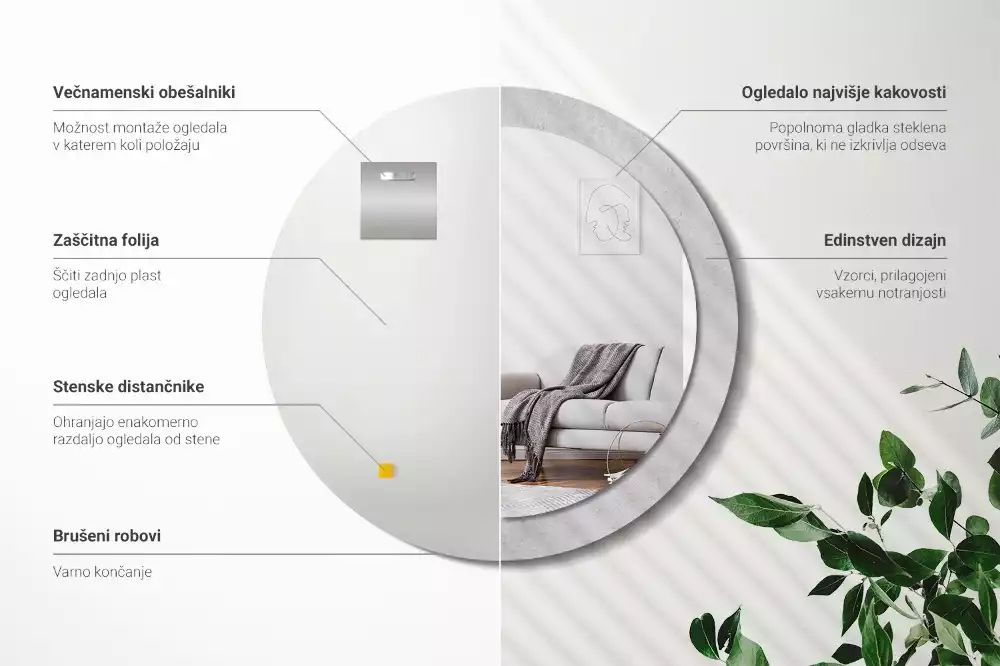 Lustro z drukowaną ramką w teksturze betonu