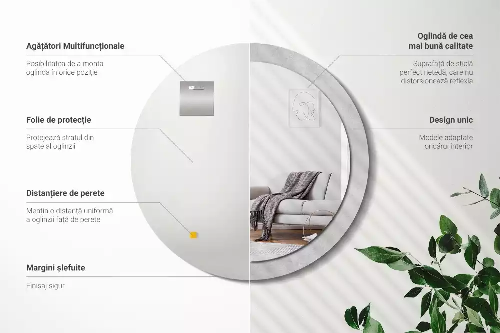 Lustro z drukowaną ramką w teksturze betonu