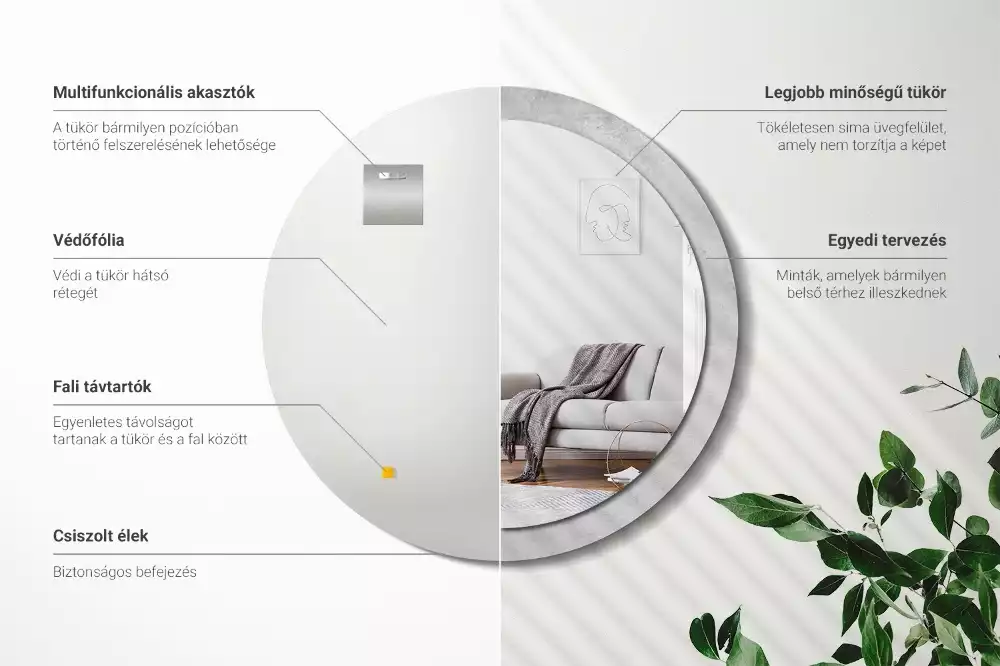 Lustro z drukowaną ramką w teksturze betonu