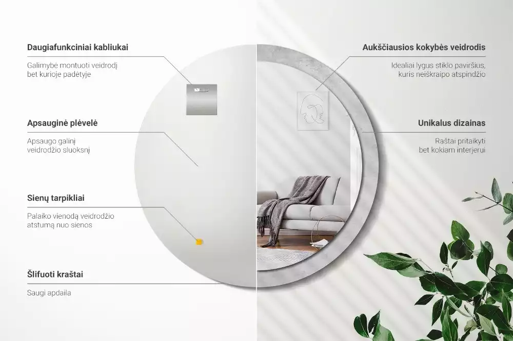 Lustro z drukowaną ramką w teksturze betonu