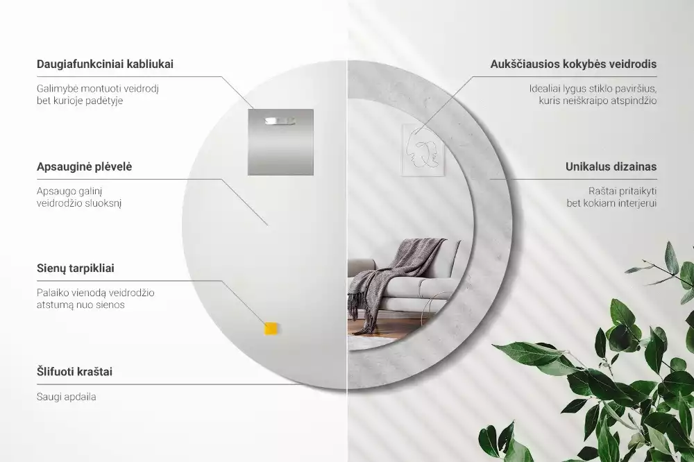 Lustro z drukowaną ramką w teksturze betonu