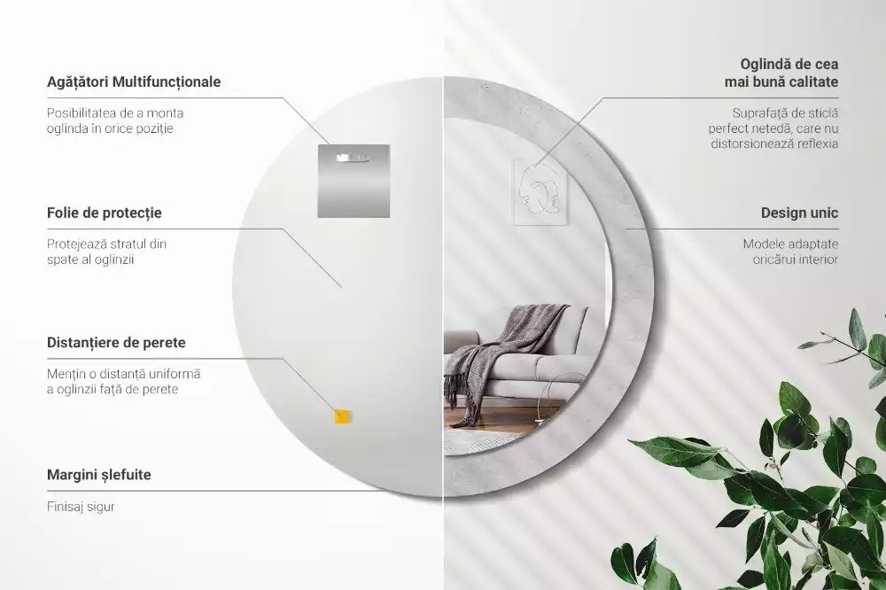 Lustro z drukowaną ramką w teksturze betonu