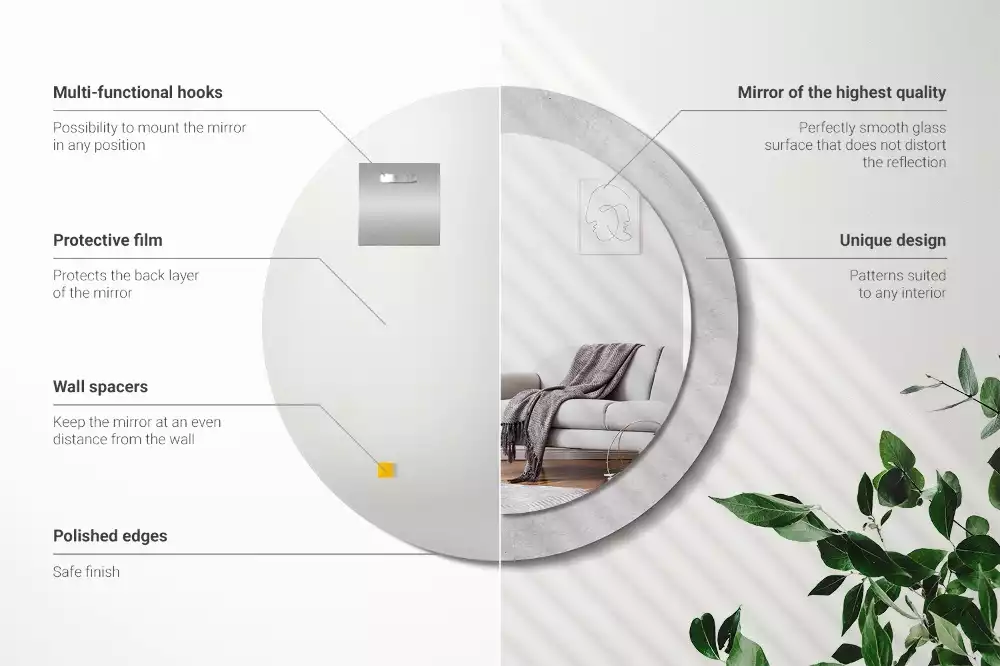 Lustro z drukowaną ramką w teksturze betonu