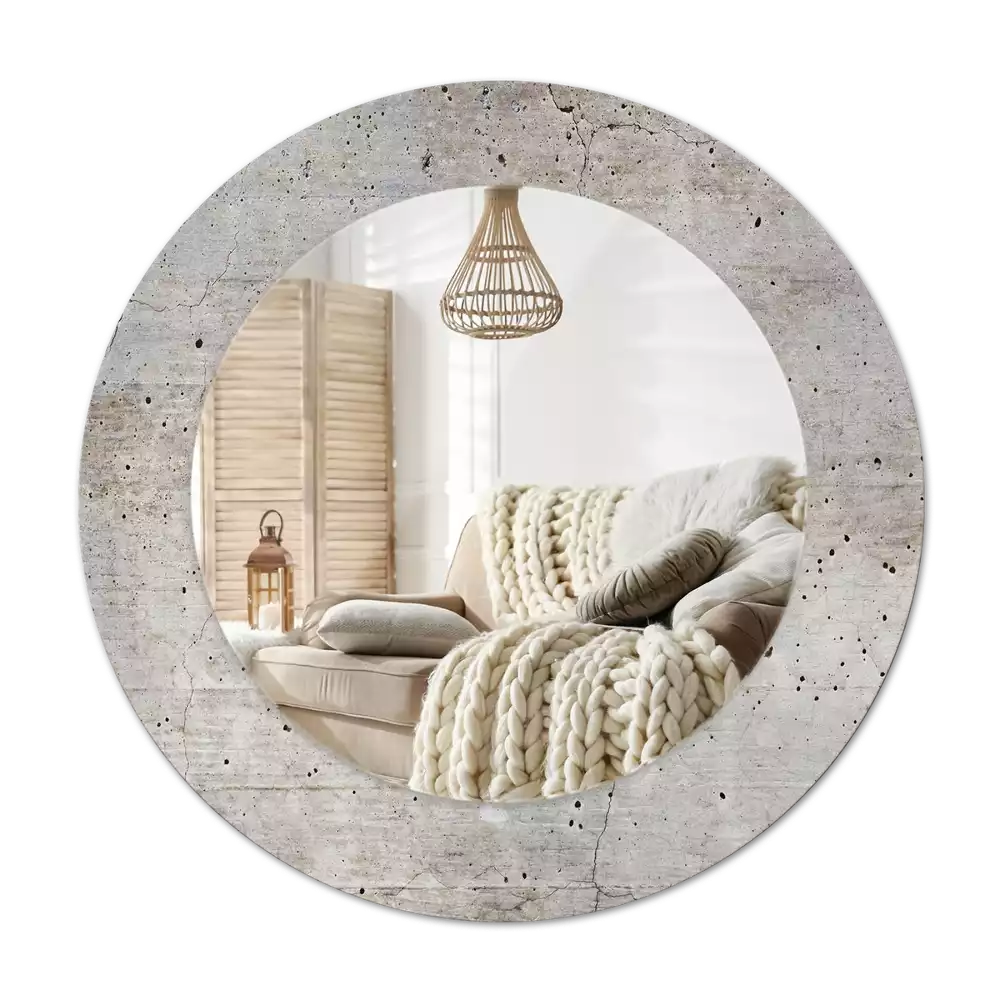 Lustro z okrągłą ramką z nadrukiem w kolorze szarego betonu